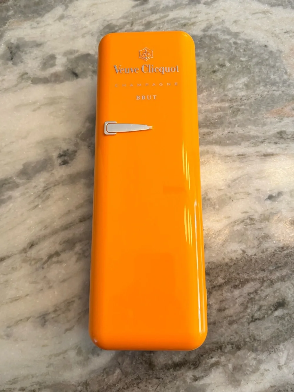 Veuve Clicquot champagne chiller gift box refrigerator shape orange